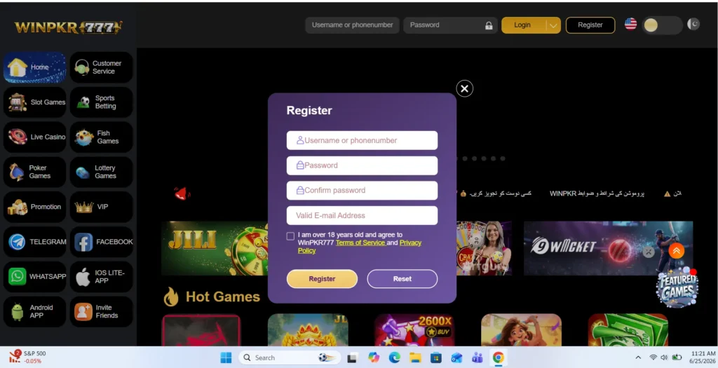 winpkr777 game registers